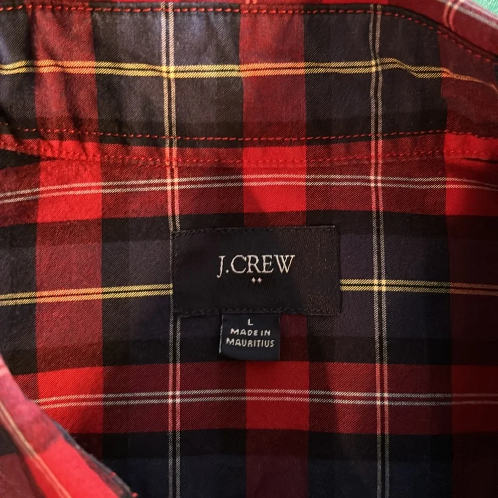 J Crew Red Plaid Long Sleeve Button Down Shirt 100% Cotton Mens’s Size Large
